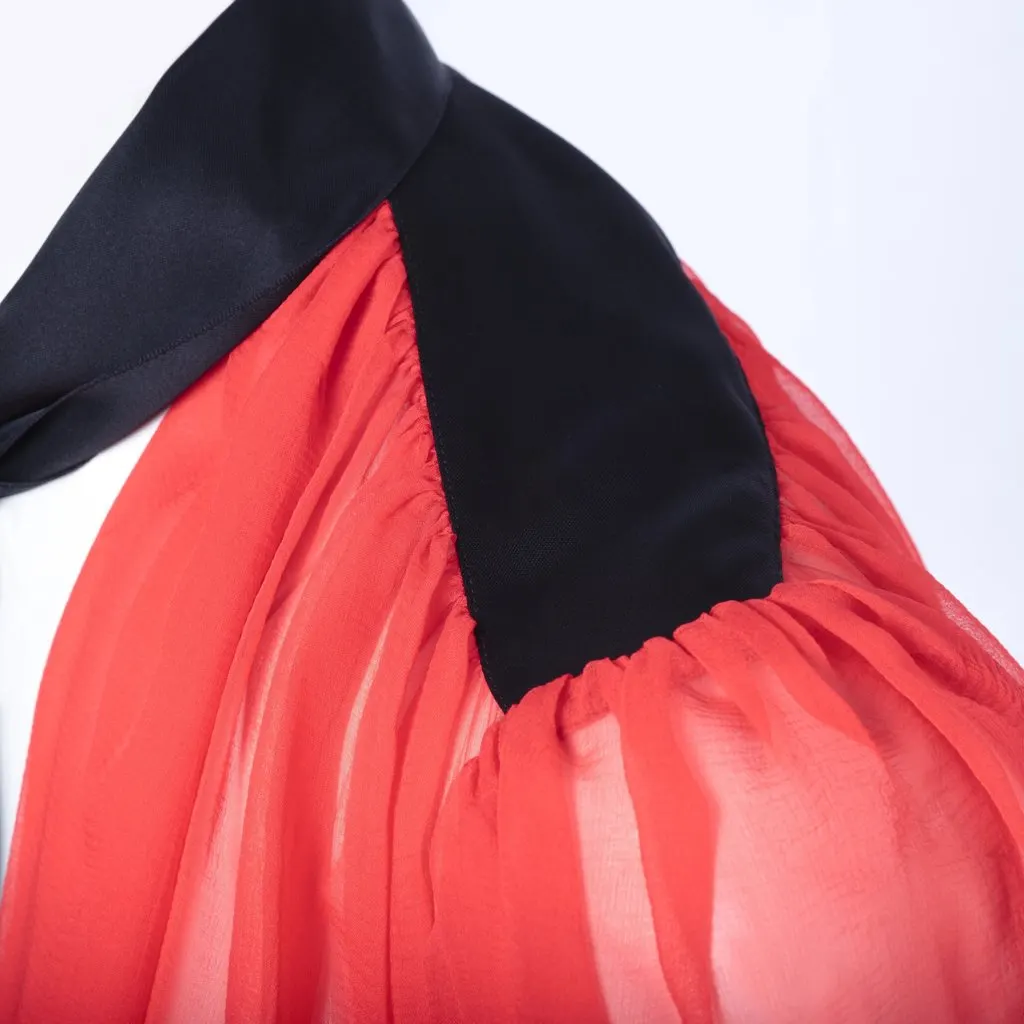 Saint Laurent Rive Gauche Vintage Sheer Silk Pussy-Bow Blouse - '80s Black Silk Good - Model View