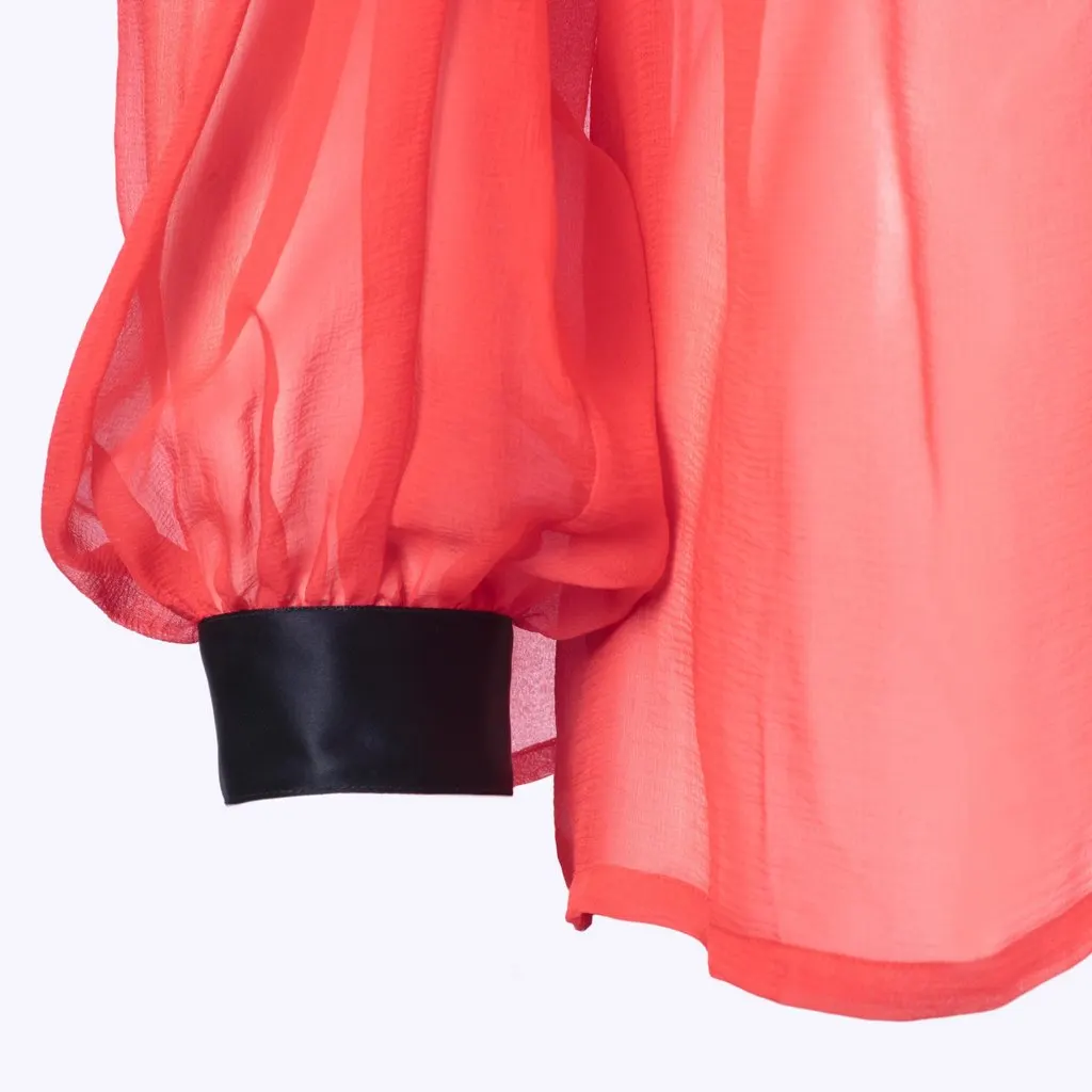 Saint Laurent Rive Gauche Vintage Sheer Silk Pussy-Bow Blouse - '80s Black Silk Good - Box View