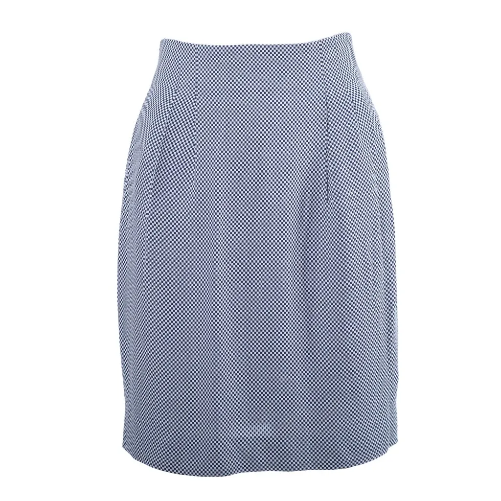 Gucci Vintage Navy & White Micro-Check High-Waist Midi Skirt - '90s Navy Good - Front View