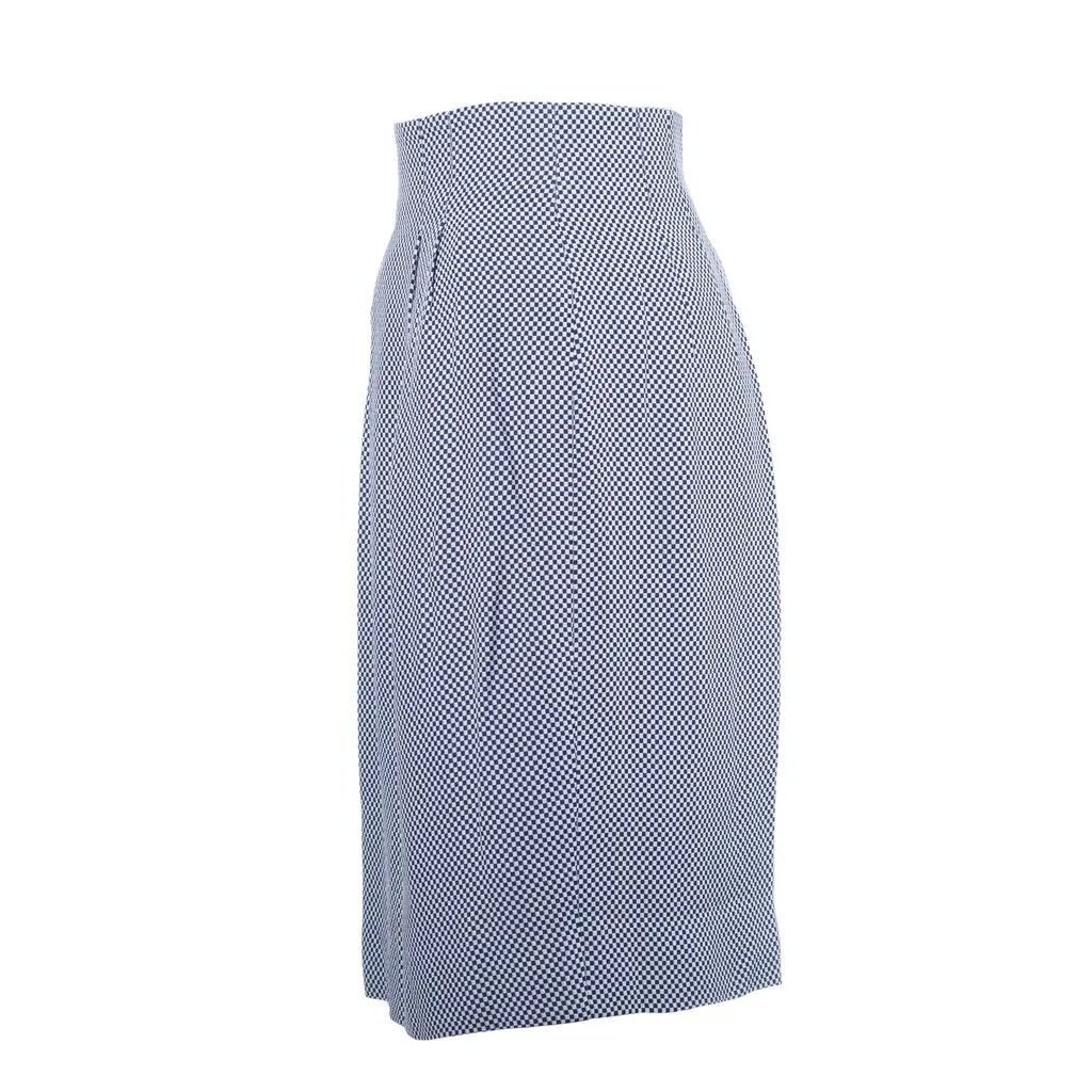 Gucci Vintage Navy & White Micro-Check High-Waist Midi Skirt - '90s Navy Good - Back View