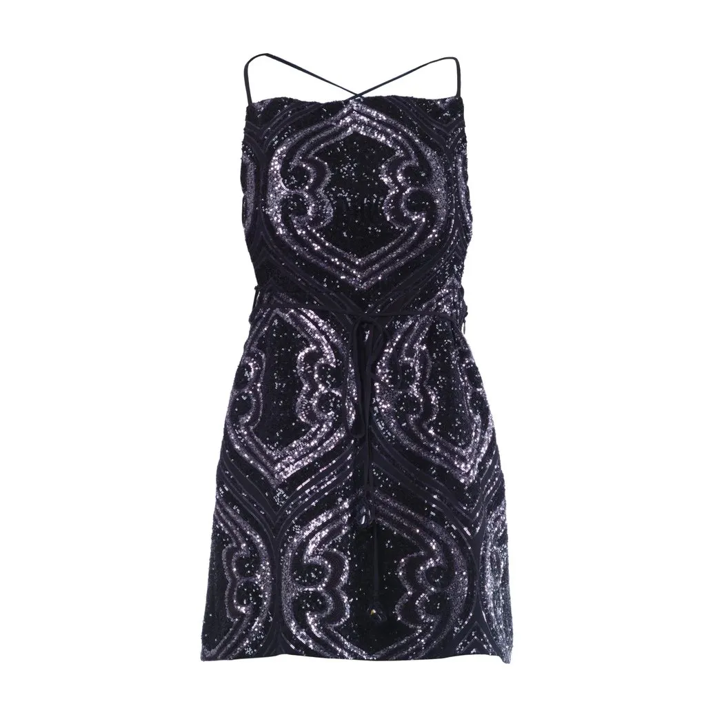 Etro Sequin Embellished Mini Dress - '20s Black Good - Front View