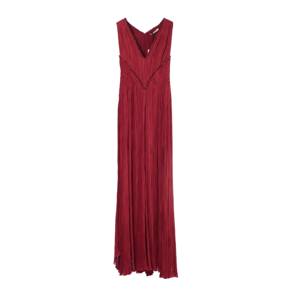 Roberto Cavalli Crimson Grecian Embellished Silk Gown Old Hollywood Maxi Dress- '10s Red Silk Good - Front View