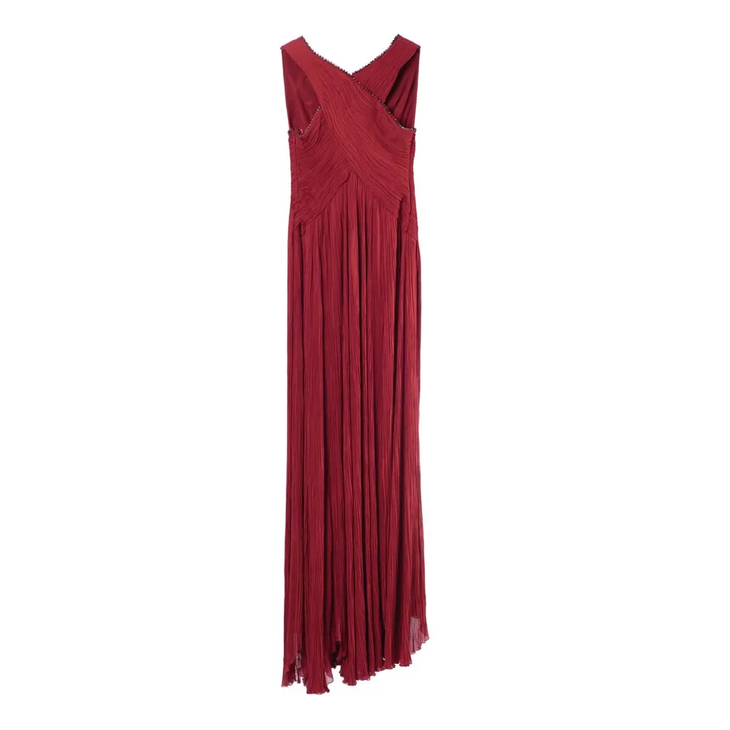 Roberto Cavalli Crimson Grecian Embellished Silk Gown Old Hollywood Maxi Dress- '10s Red Silk Good - Back View