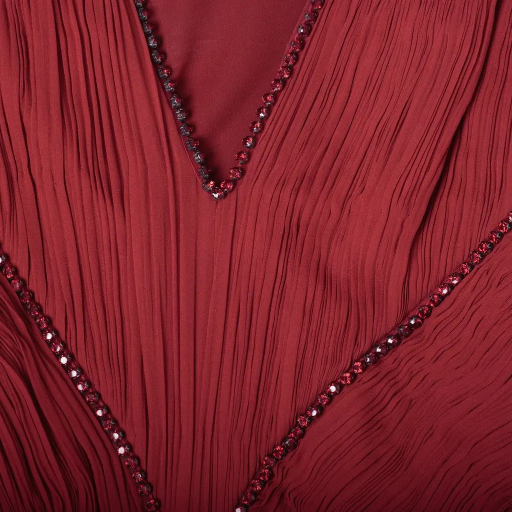 Roberto Cavalli Crimson Grecian Embellished Silk Gown Old Hollywood Maxi Dress- '10s Red Silk Good - Inside View