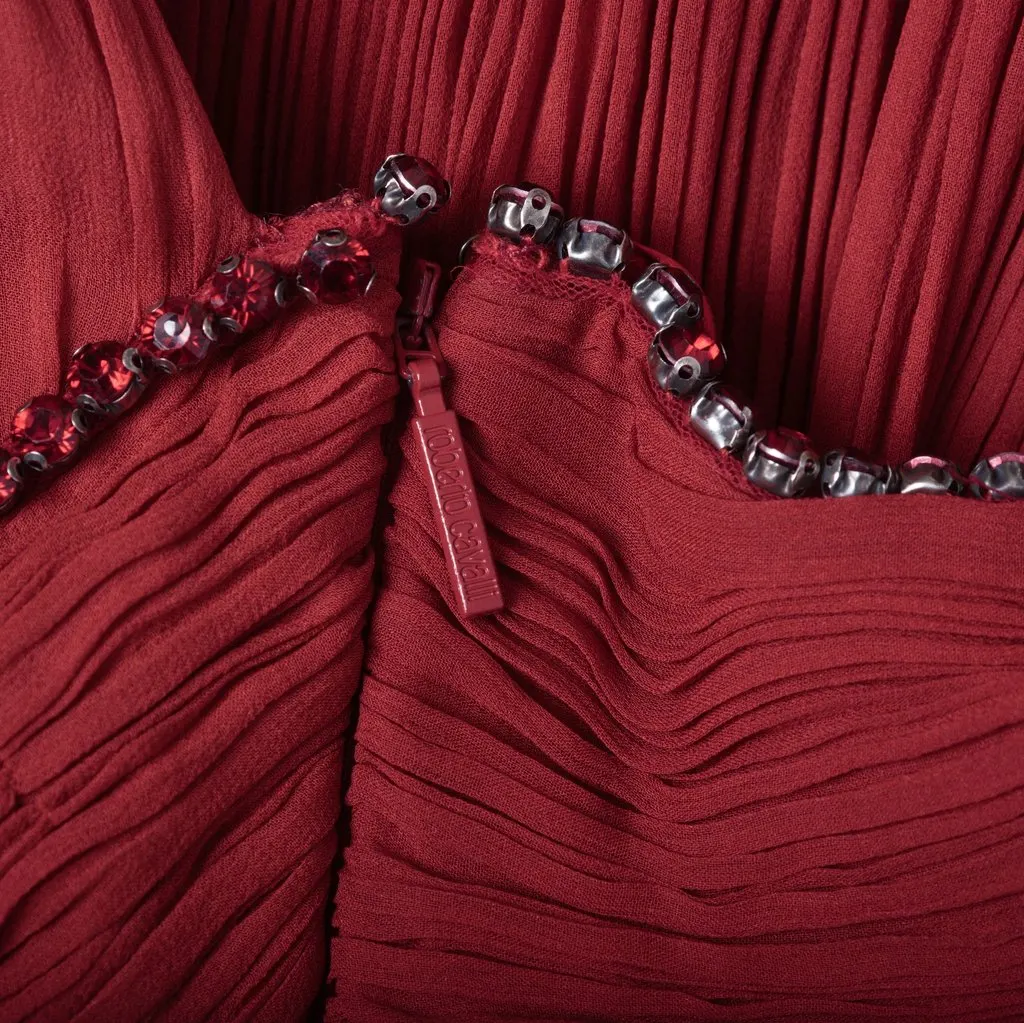 Roberto Cavalli Crimson Grecian Embellished Silk Gown Old Hollywood Maxi Dress- '10s Red Silk Good - Model View