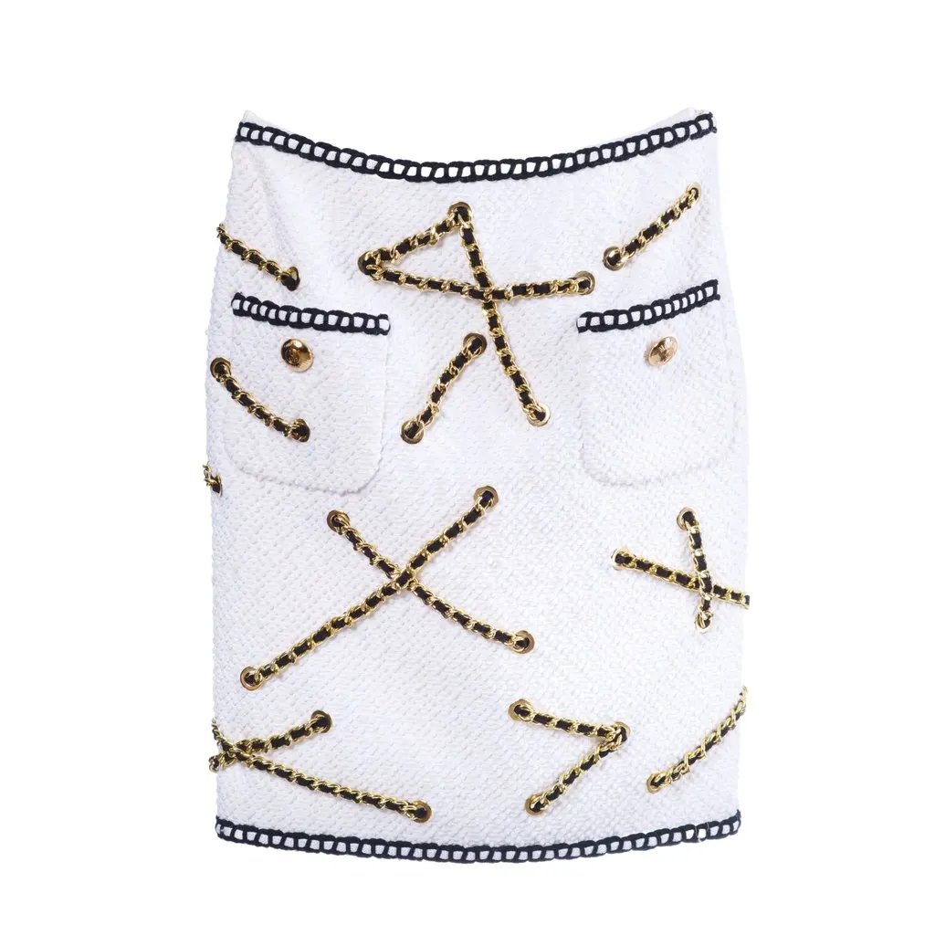 Moschino Resort White Gold Chain Skirt - '10s White Cotton Good - Front View
