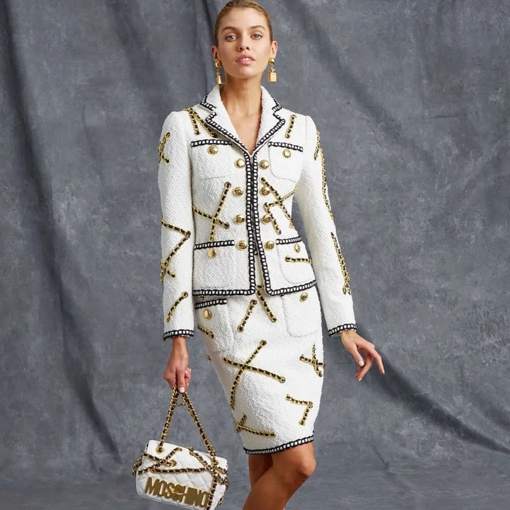 Moschino Resort White Gold Chain Skirt - '10s White Cotton Good - Back View