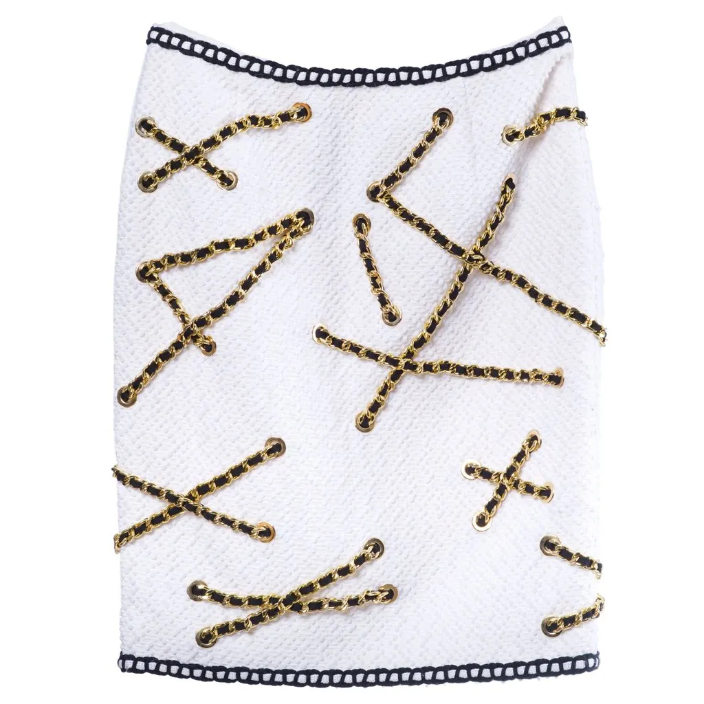 Moschino Resort White Gold Chain Skirt - '10s White Cotton Good - Inside View