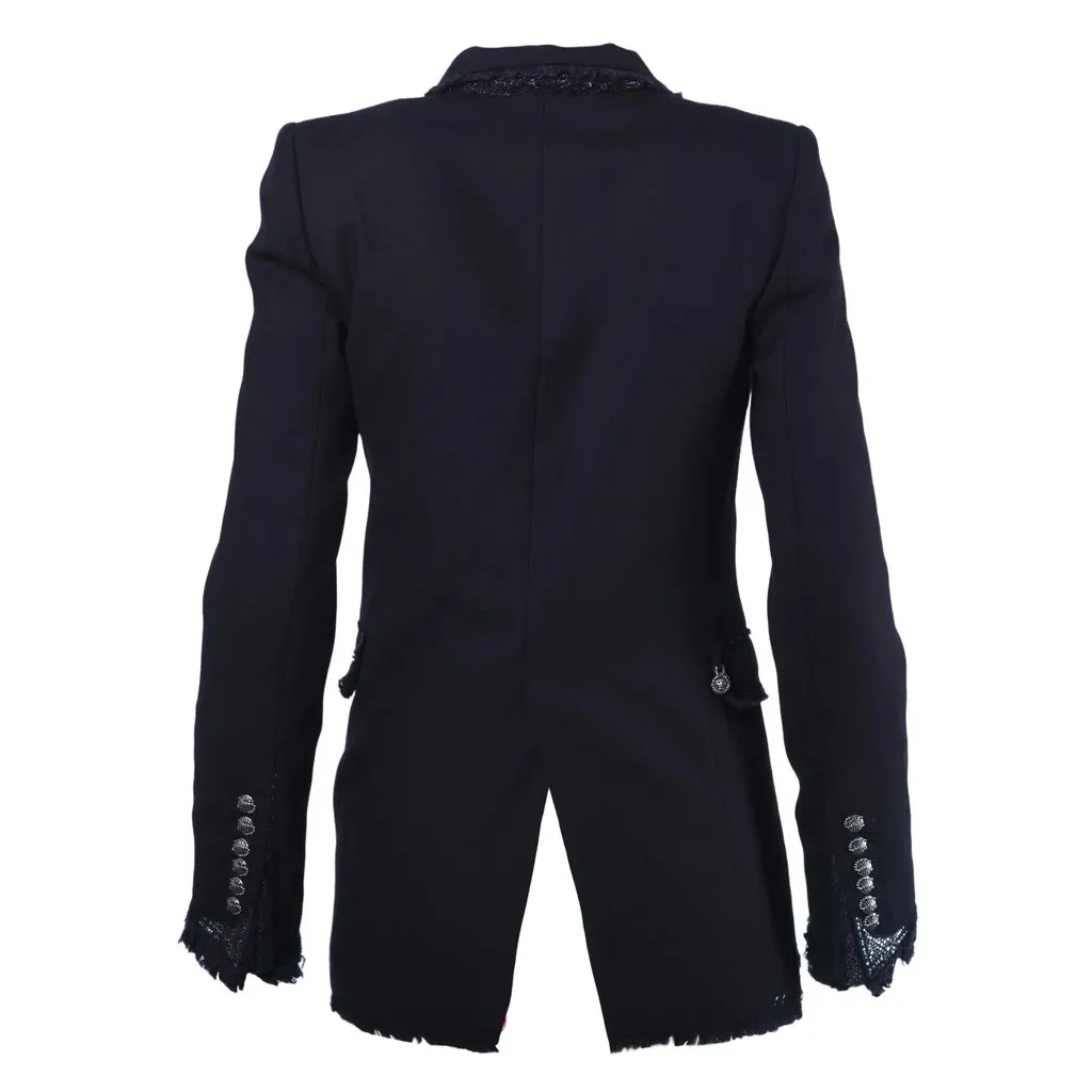 Joseph Black Tailored Single Breasted Blazer with Vibrant Pink Patterned Lining - '00s Black Good - Inside View