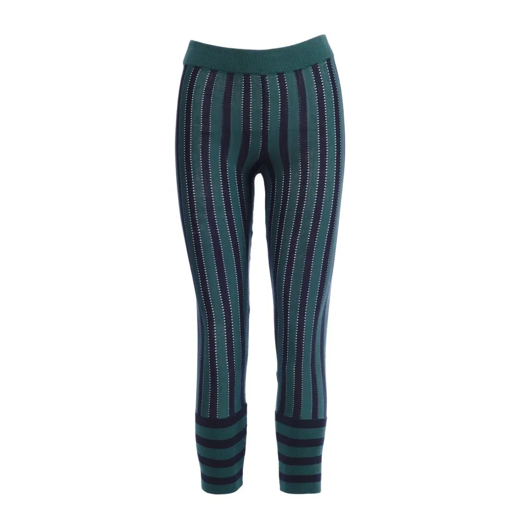 Marni Green & Navy Striped Cotton Knit Trousers - '00s