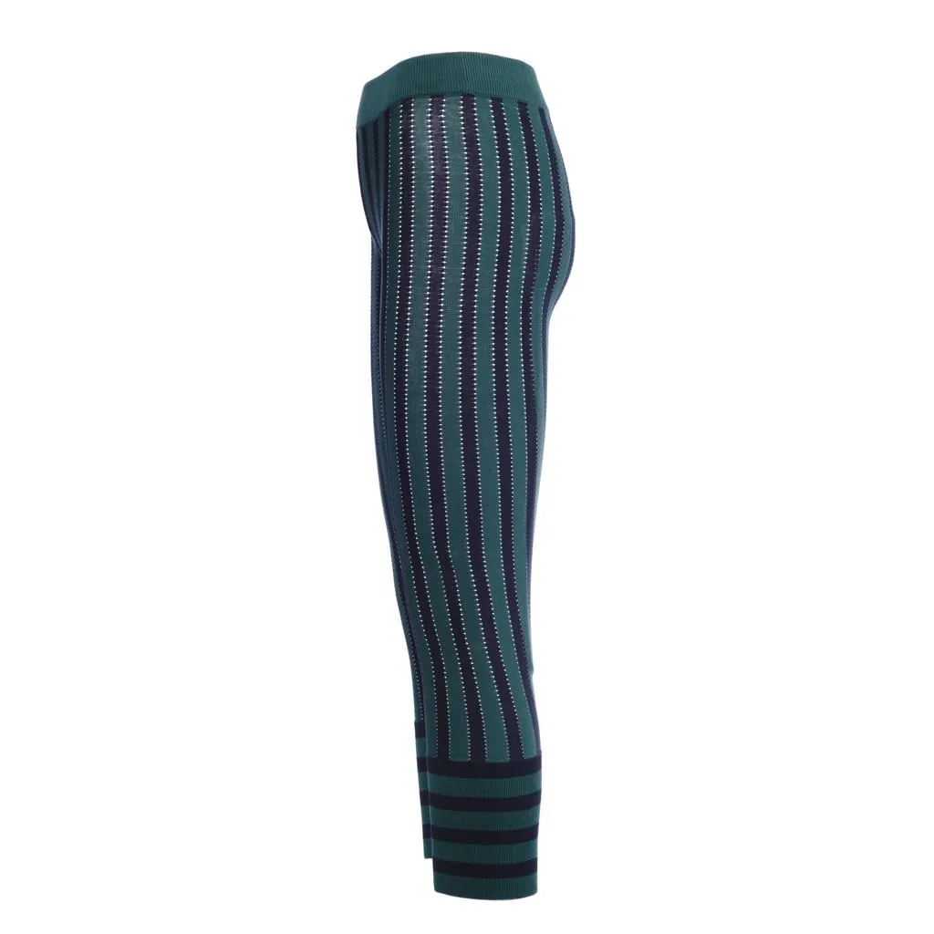 Marni Green & Navy Striped Cotton Knit Trousers - '00s Navy Cotton Good - Back View