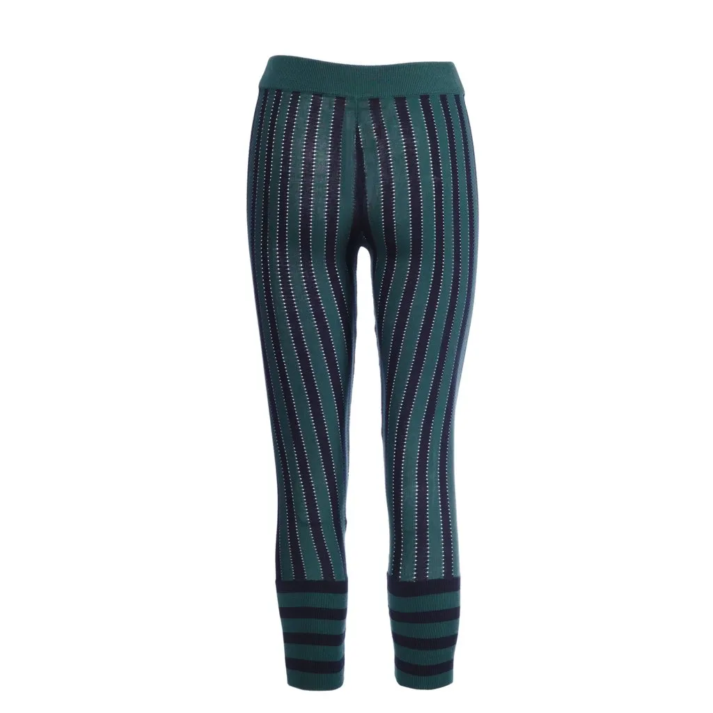Marni Green & Navy Striped Cotton Knit Trousers - '00s Navy Cotton Good - Inside View