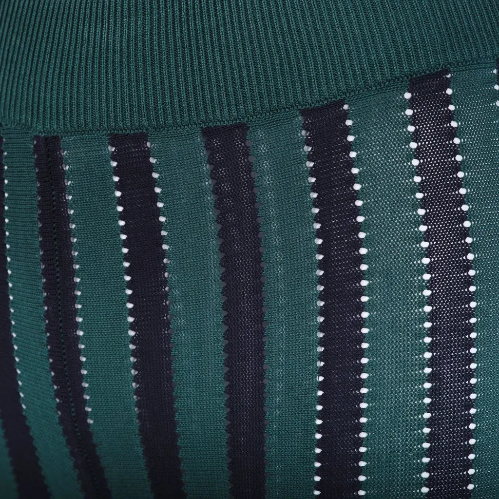 Marni Green & Navy Striped Cotton Knit Trousers - '00s Navy Cotton Good - Model View