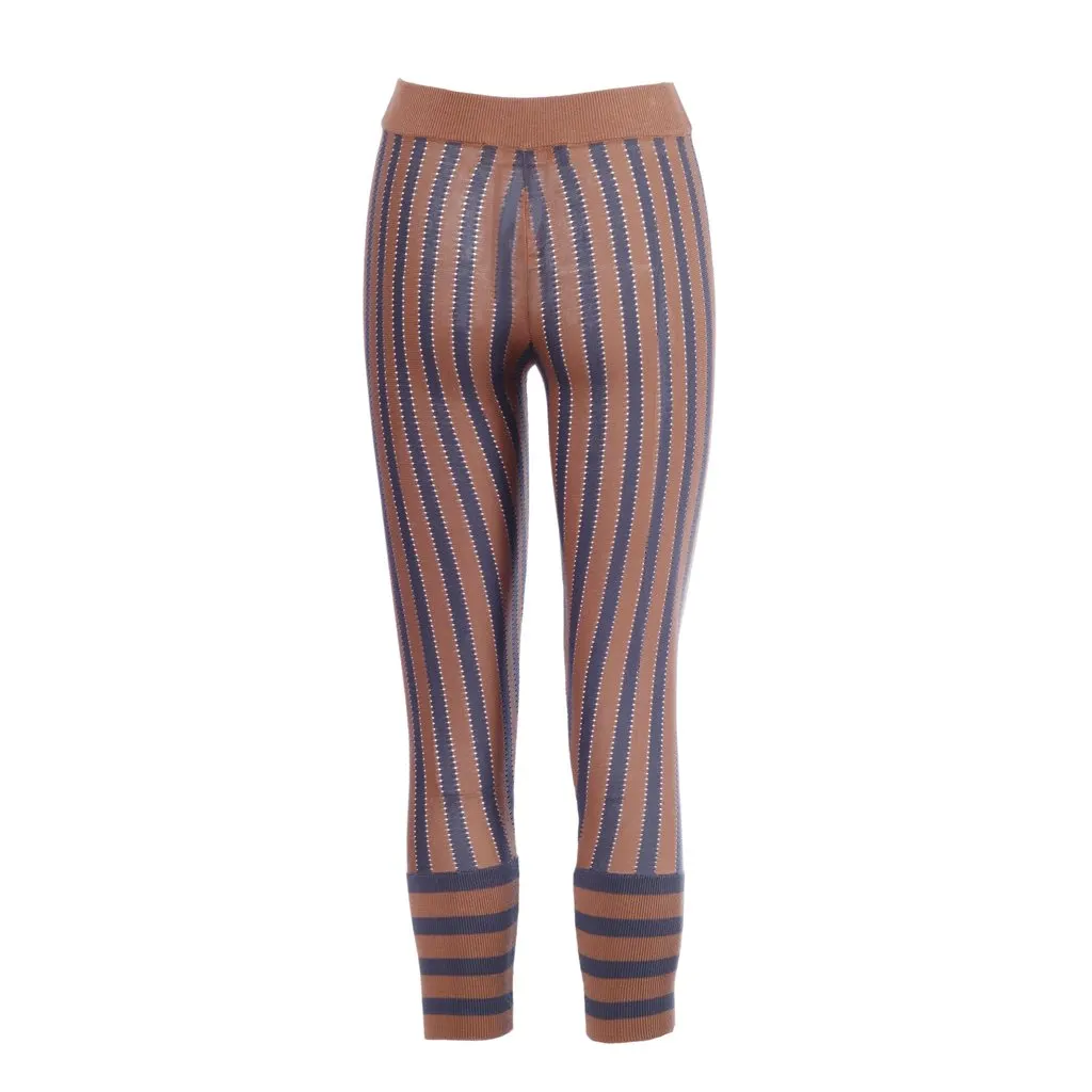 Marni Brown & Charcoal Striped Cotton Knit Trousers - '00s Brown Cotton Good - Inside View