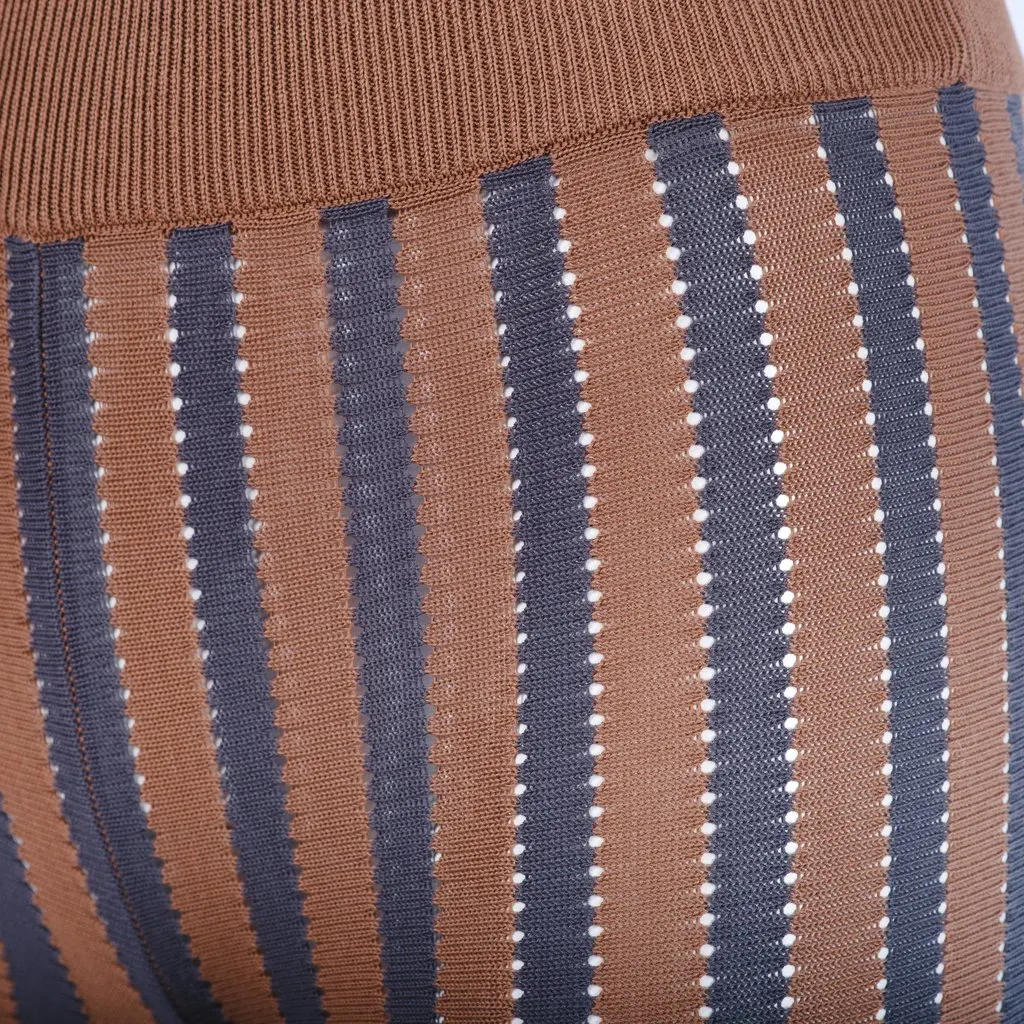 Marni Brown & Charcoal Striped Cotton Knit Trousers - '00s Brown Cotton Good - Model View
