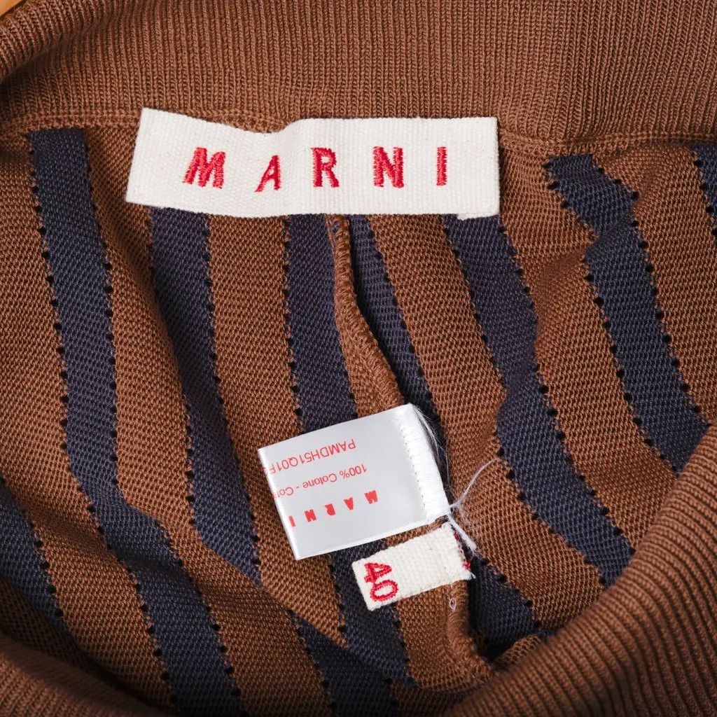 Marni Brown & Charcoal Striped Cotton Knit Trousers - '00s Brown Cotton Good - Box View