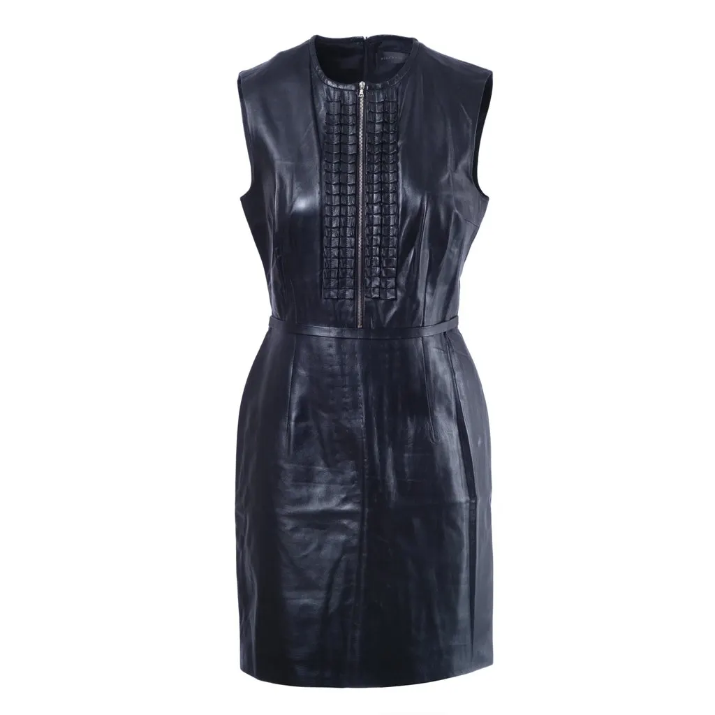 Richmond Black Leather Tailored Dress - '00s Black Leather Good - Front View