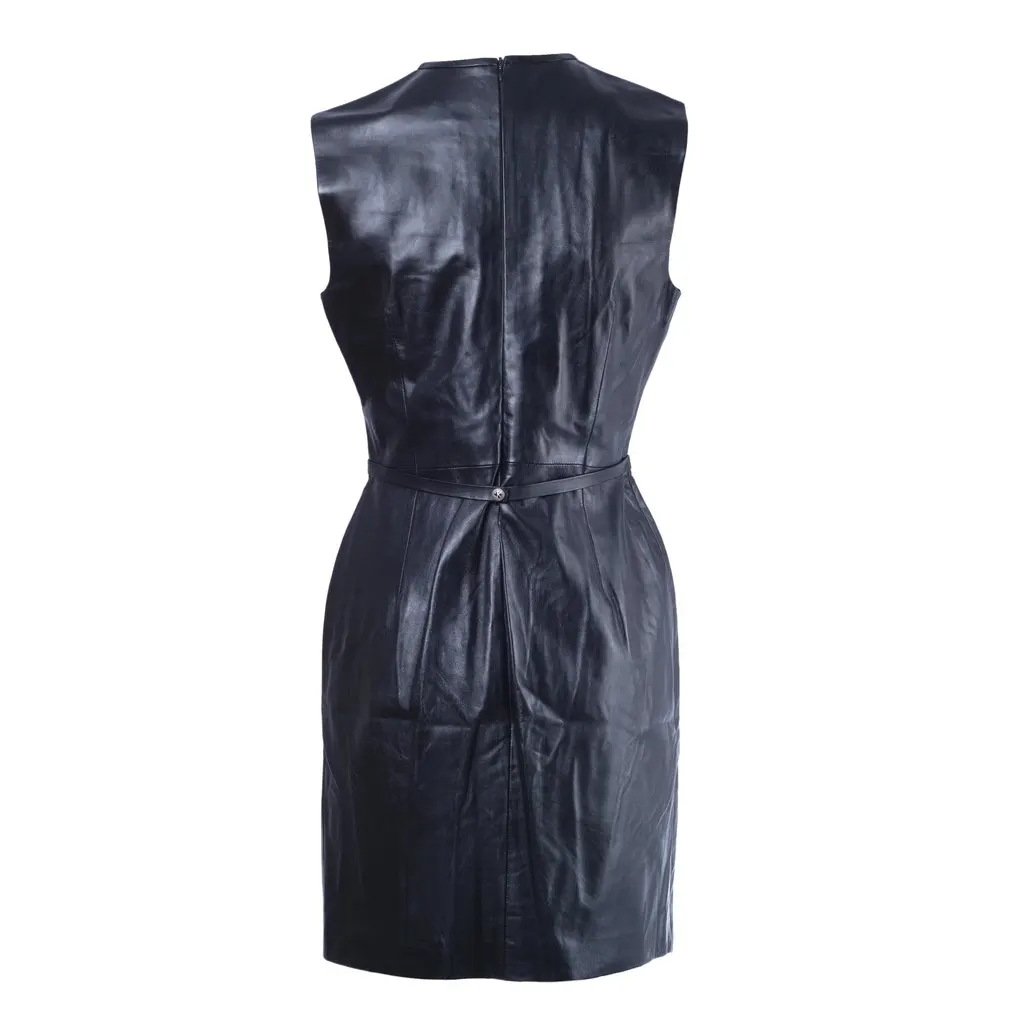 Richmond Black Leather Tailored Dress - '00s Black Leather Good - Inside View
