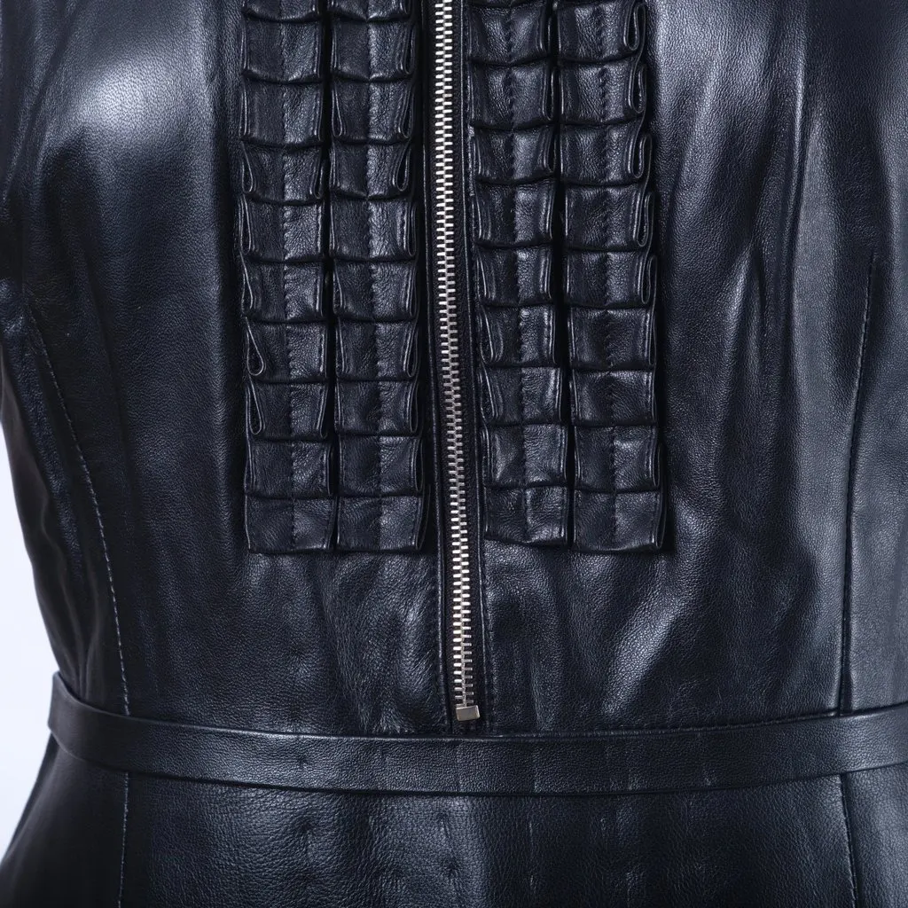 Richmond Black Leather Tailored Dress - '00s Black Leather Good - Box View
