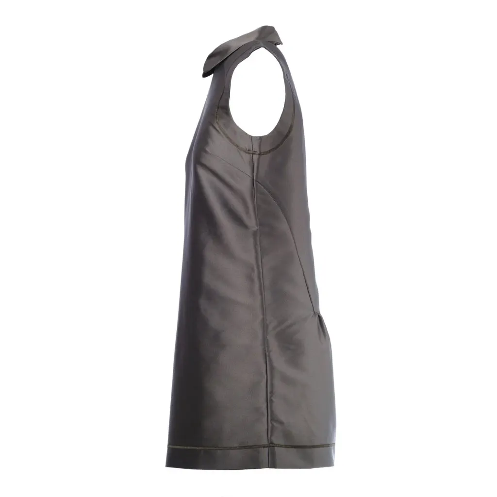 Max Mara Green Sleeveless A-Line Dress with Collar- '10s Green Satin Good - Back View