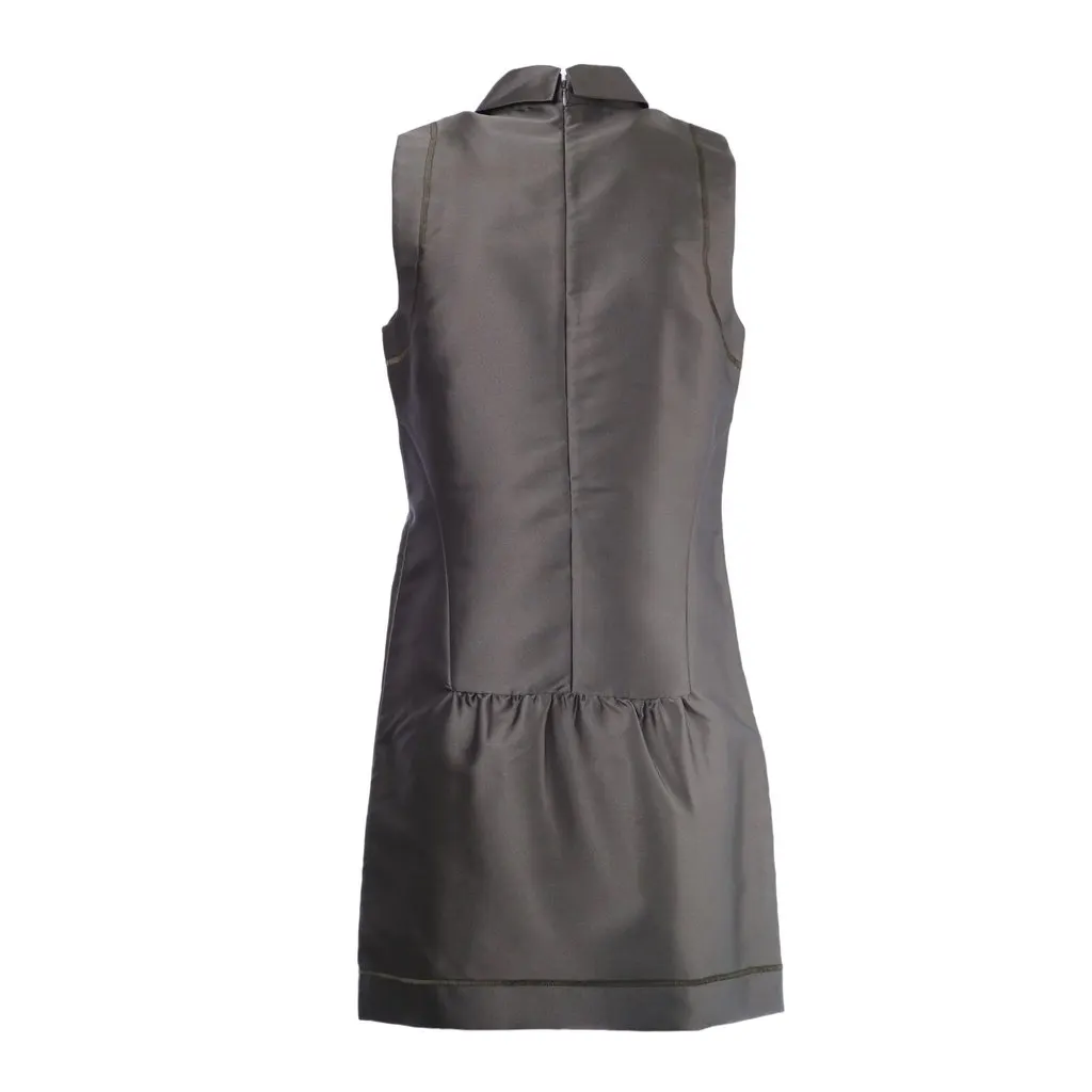 Max Mara Green Sleeveless A-Line Dress with Collar- '10s Green Satin Good - Inside View