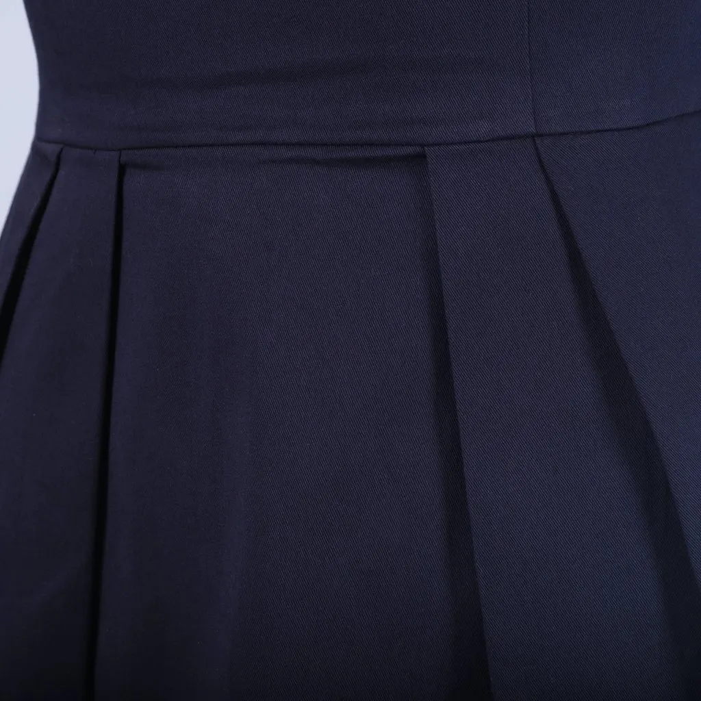 Prada Navy Sleeveless Pleated A-Line Dress -'10s Navy Good - Model View