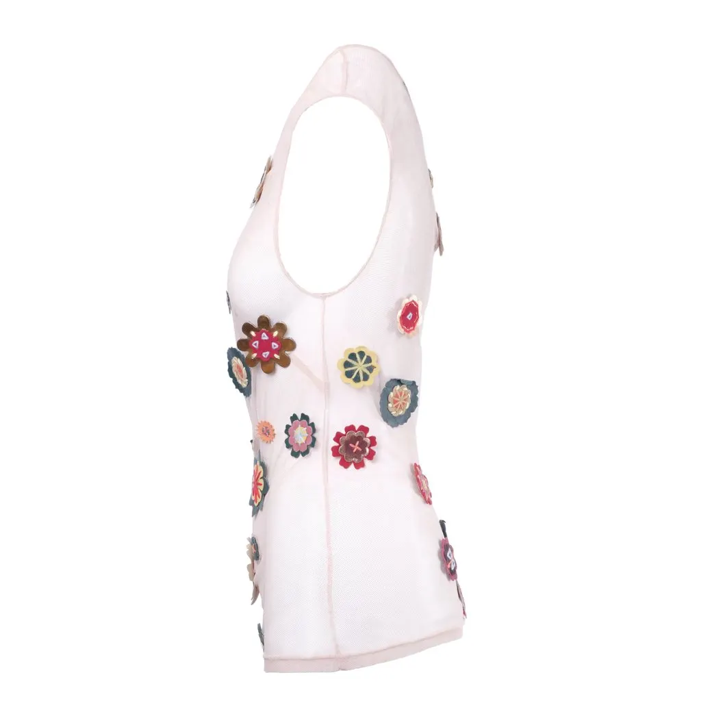 Dolce & Gabbana Y2K Sheer Mesh Floral Appliqué Top - '00s Red Leather Good - Back View