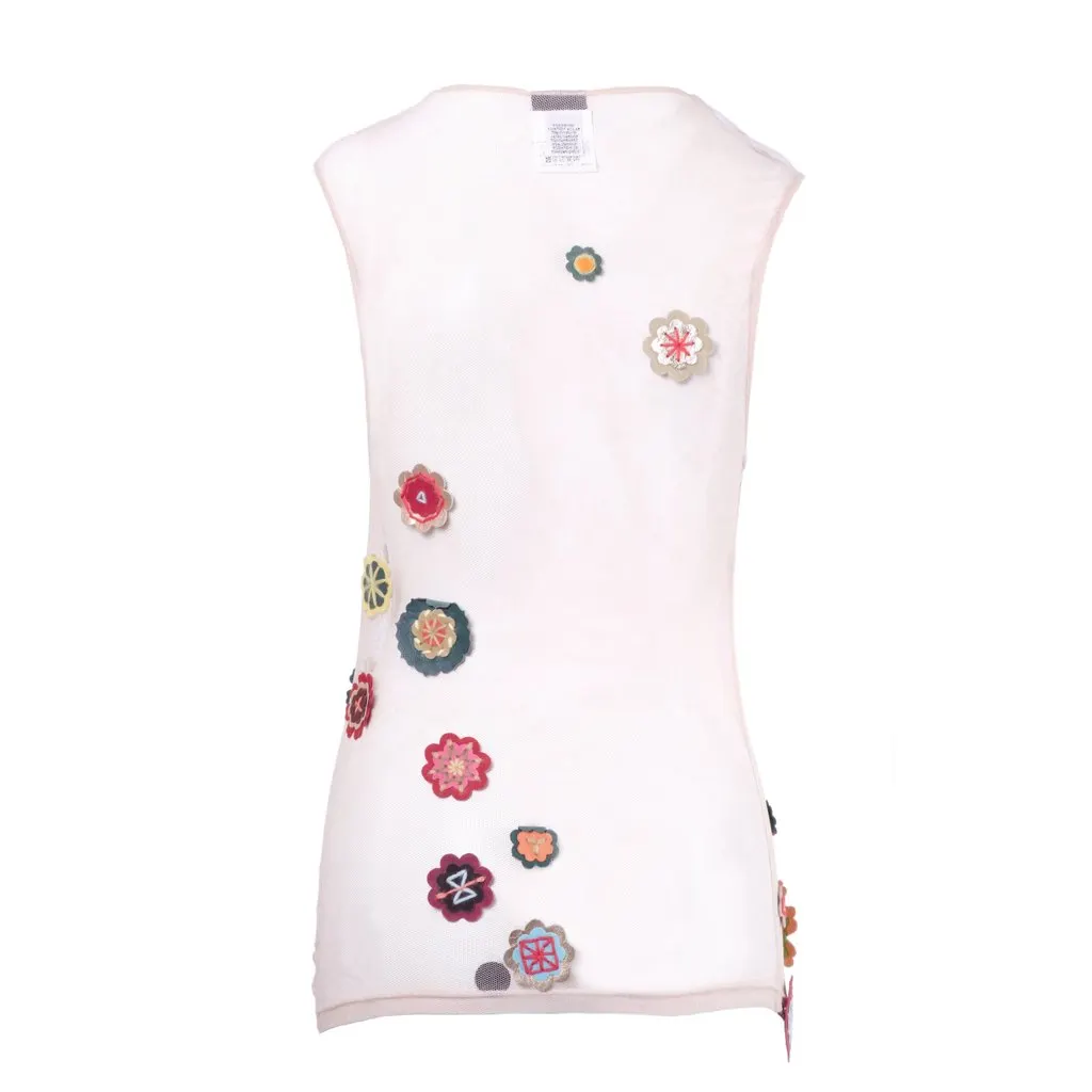 Dolce & Gabbana Y2K Sheer Mesh Floral Appliqué Top - '00s Red Leather Good - Inside View