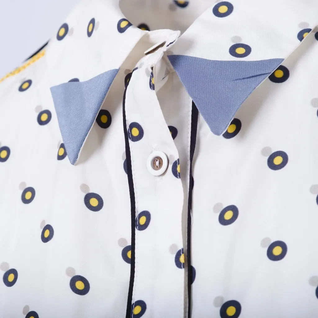 Fendi White Silk Shirt Dress with Polka Dot Print and Contrast Hem- '10s White Silk Good - Model View