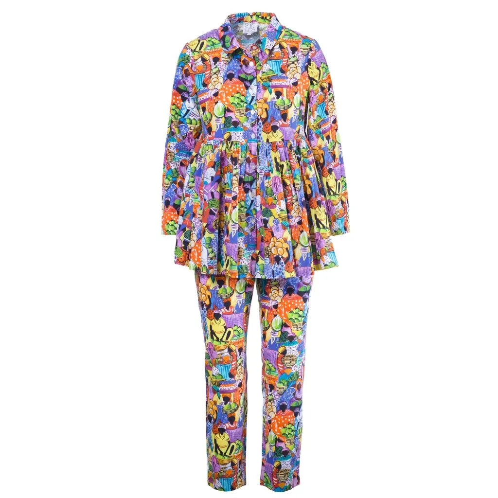 Unsigned Stella Jean Multicolor Haitian Market Print Cotton Shirt & Trousers Set - '10s