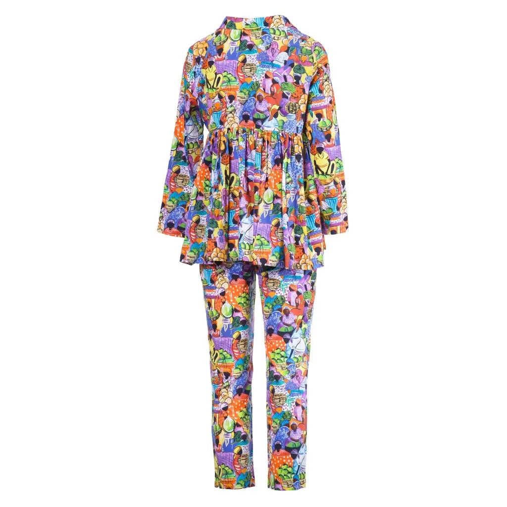 Unsigned Stella Jean Multicolor Haitian Market Print Cotton Shirt & Trousers Set - '10s Red Cotton Good - Inside View