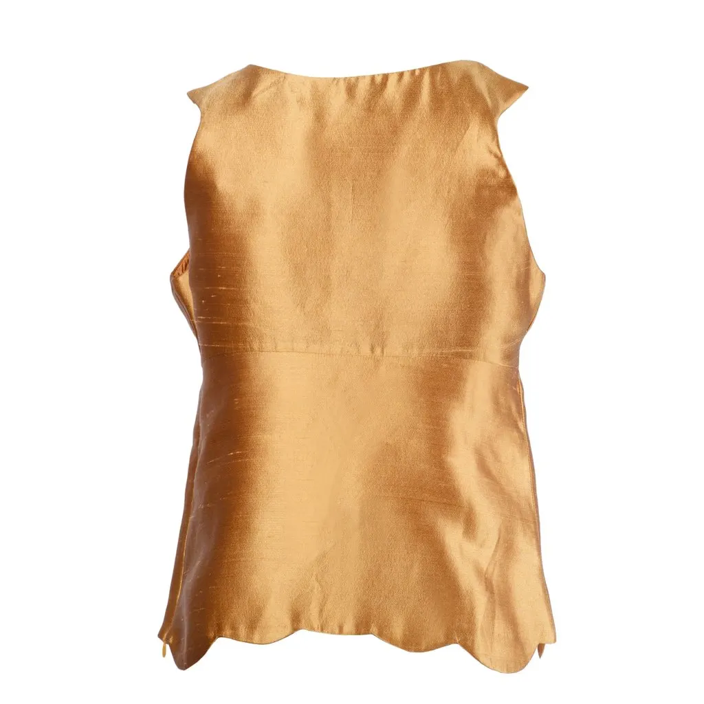 Miu Miu Gold Silk Top with Embellished Neckline - '00s Gold Silk Good - Inside View