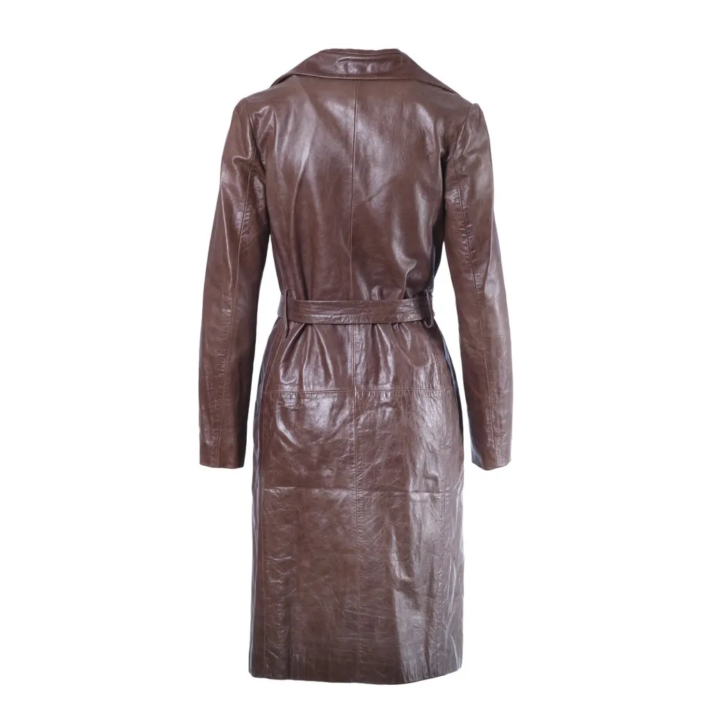 Unsigned Brown Sheepskin Leather Trench Coat - '00s Brown Leather Good - Inside View