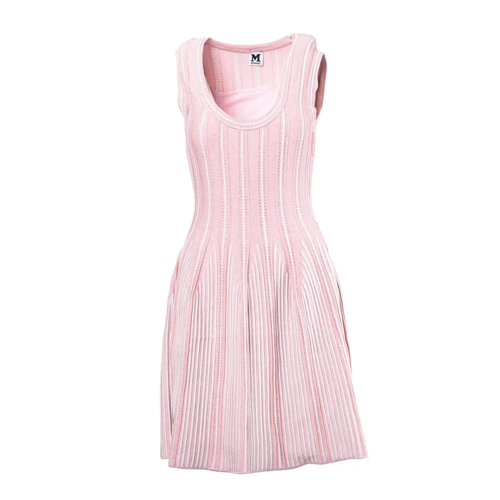 Missoni Pink Ribbed Knit Sleeveless Skater Dress - '10s Pink Good - Front View
