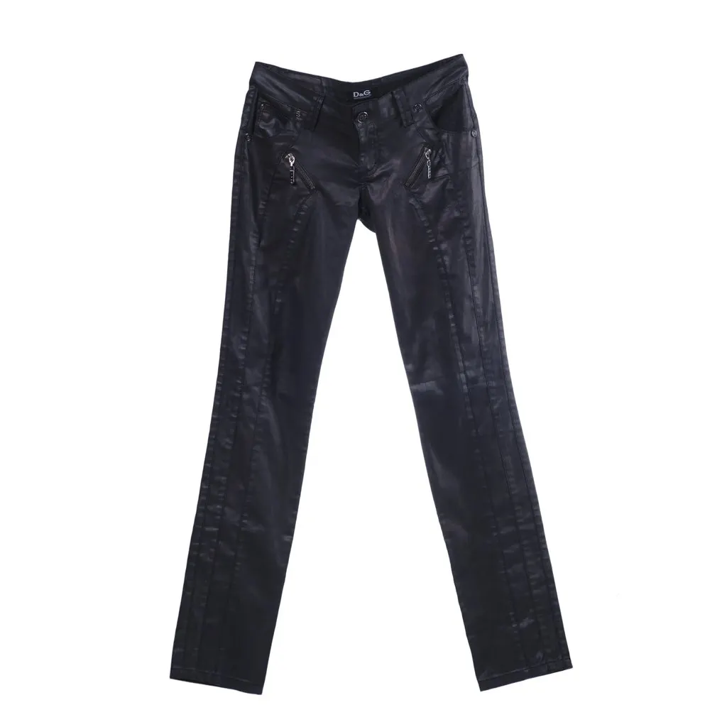 Dolce&Gabbana Black Leather Biker Pants With Zip Details - '00s Black Leather Good - Front View