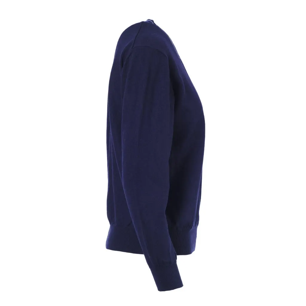 Roberto Cavalli Wool Classic Logo V Nech Light Sweater - '00s Navy Wool Good - Back View