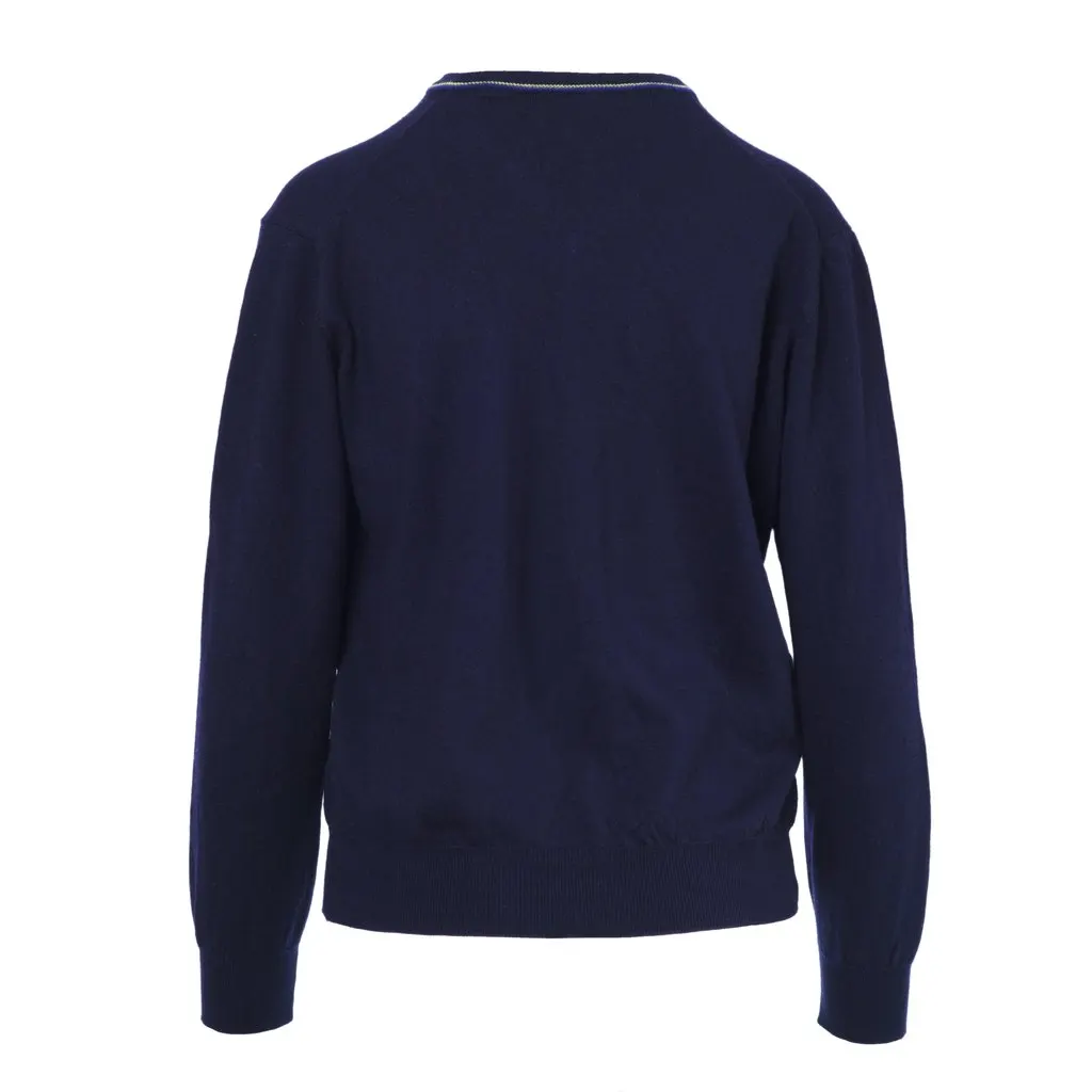 Roberto Cavalli Wool Classic Logo V Nech Light Sweater - '00s Navy Wool Good - Inside View