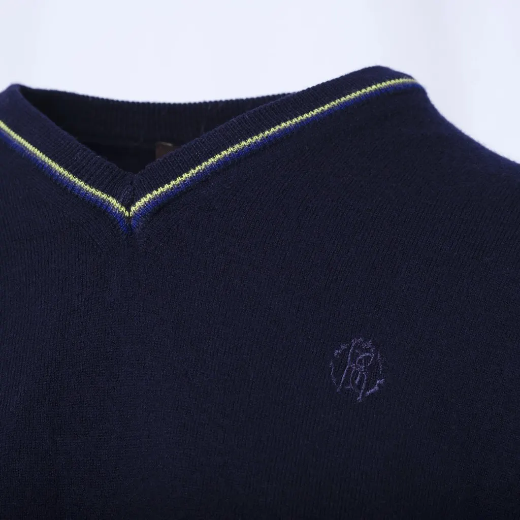Roberto Cavalli Wool Classic Logo V Nech Light Sweater - '00s Navy Wool Good - Model View