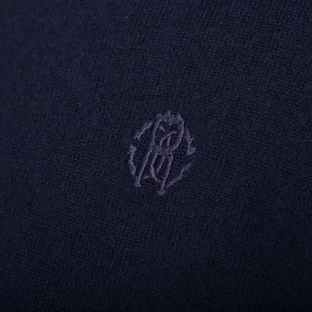 Roberto Cavalli Wool Classic Logo V Nech Light Sweater - '00s Navy Wool Good - Box View