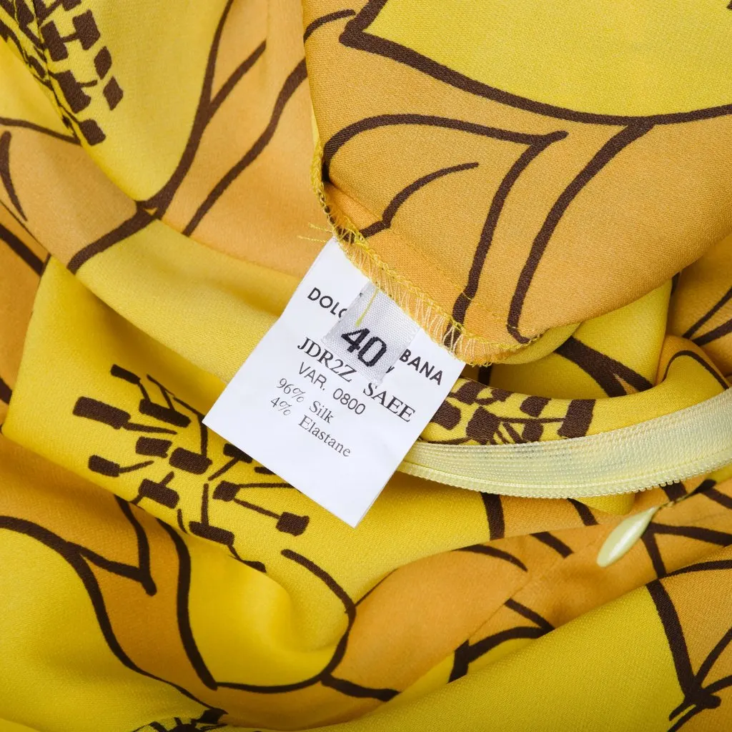 Dolce&Gabbana Yellow Floral Silk Midi Dress - '00s Yellow Silk Good - Box View