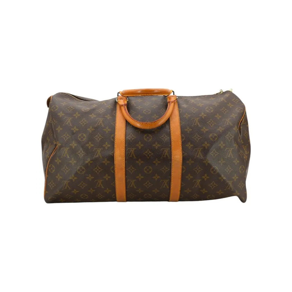 Louis Vuitton Luggage Vintage Keepall Brown Canvas Good - Inside View