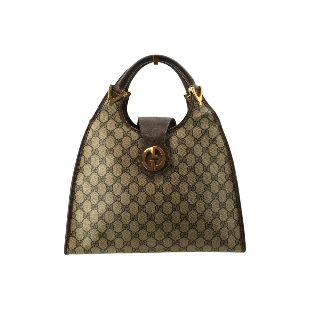 Gucci Hobos Vintage Stirrup Brown Canvas Good - Front View