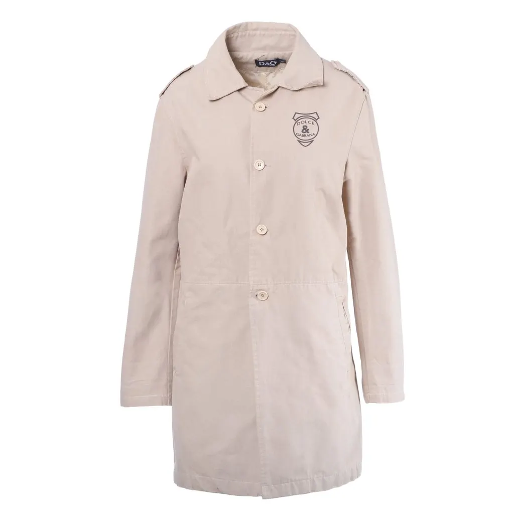 Dolce & Gabbana Beige Trench Coat With Back Graphic- '90s Beige Cotton Good - Front View