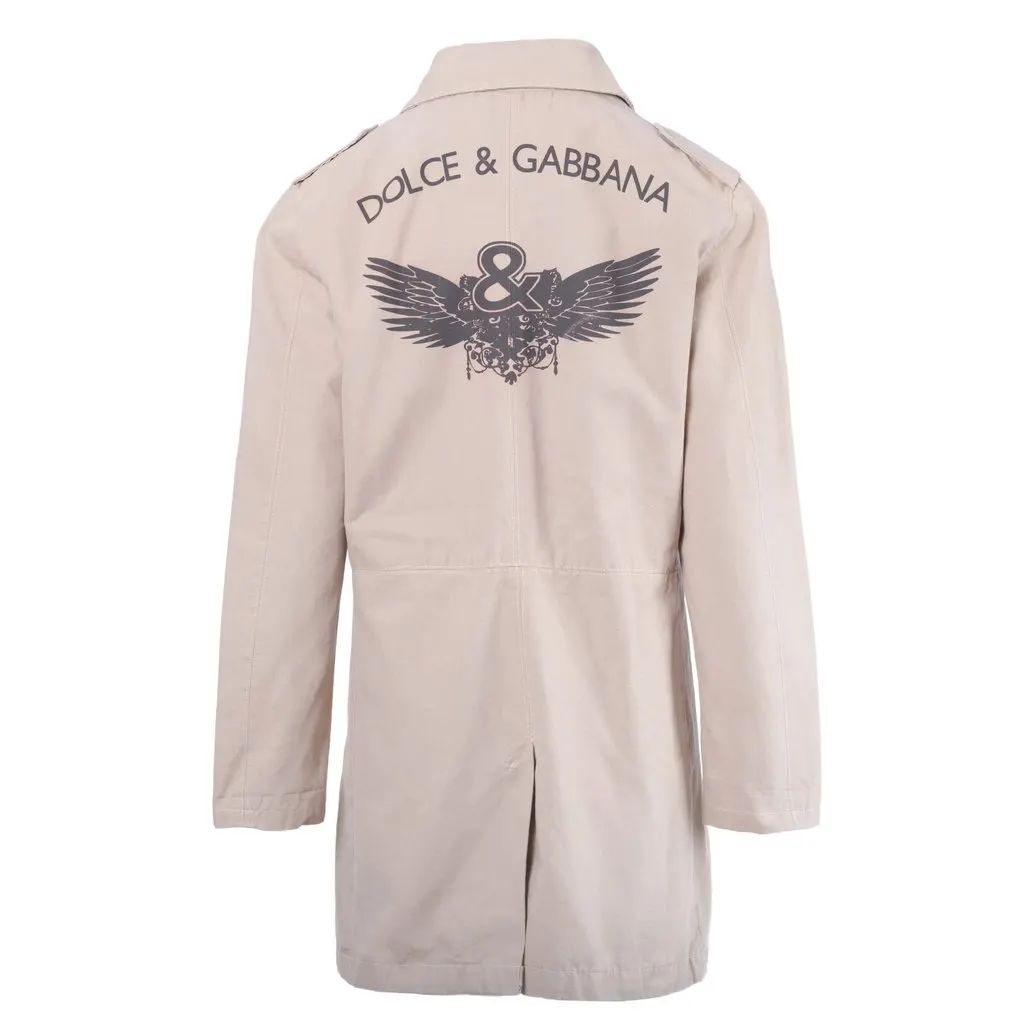 Dolce & Gabbana Beige Trench Coat With Back Graphic- '90s Beige Cotton Good - Inside View