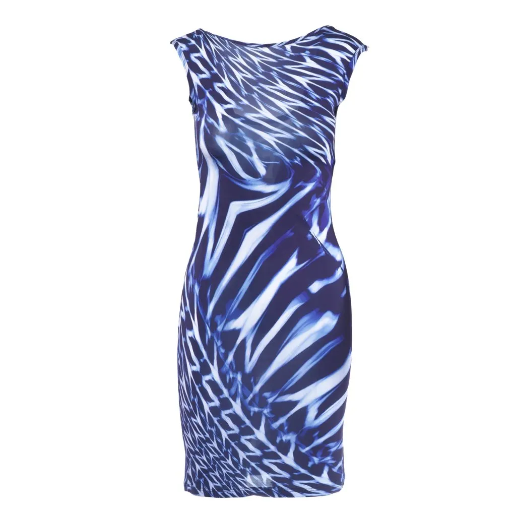 Roberto Cavalli Abstract Print Fitted Dress - '00s Blue Good - Front View