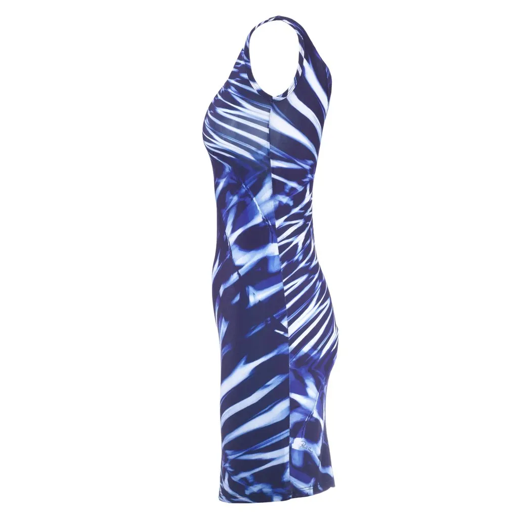 Roberto Cavalli Abstract Print Fitted Dress - '00s Blue Good - Back View