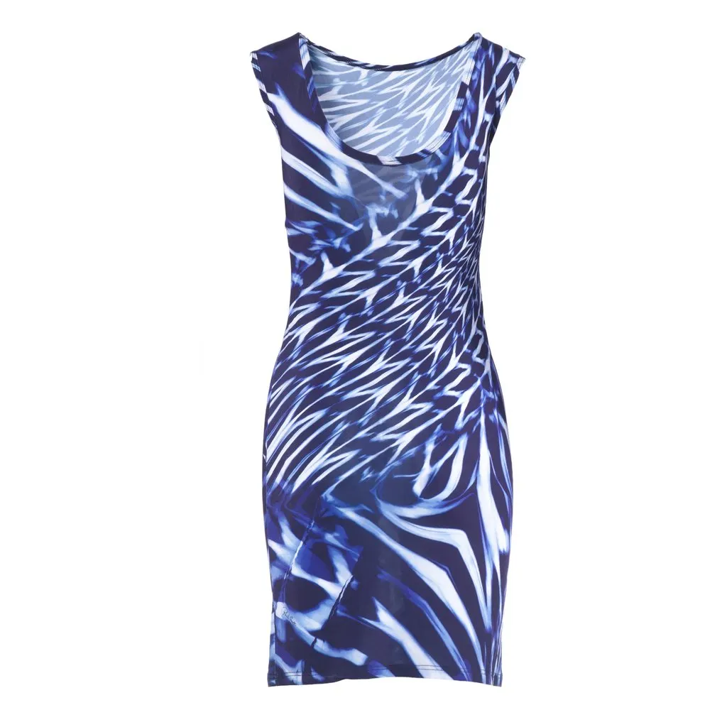 Roberto Cavalli Abstract Print Fitted Dress - '00s Blue Good - Inside View