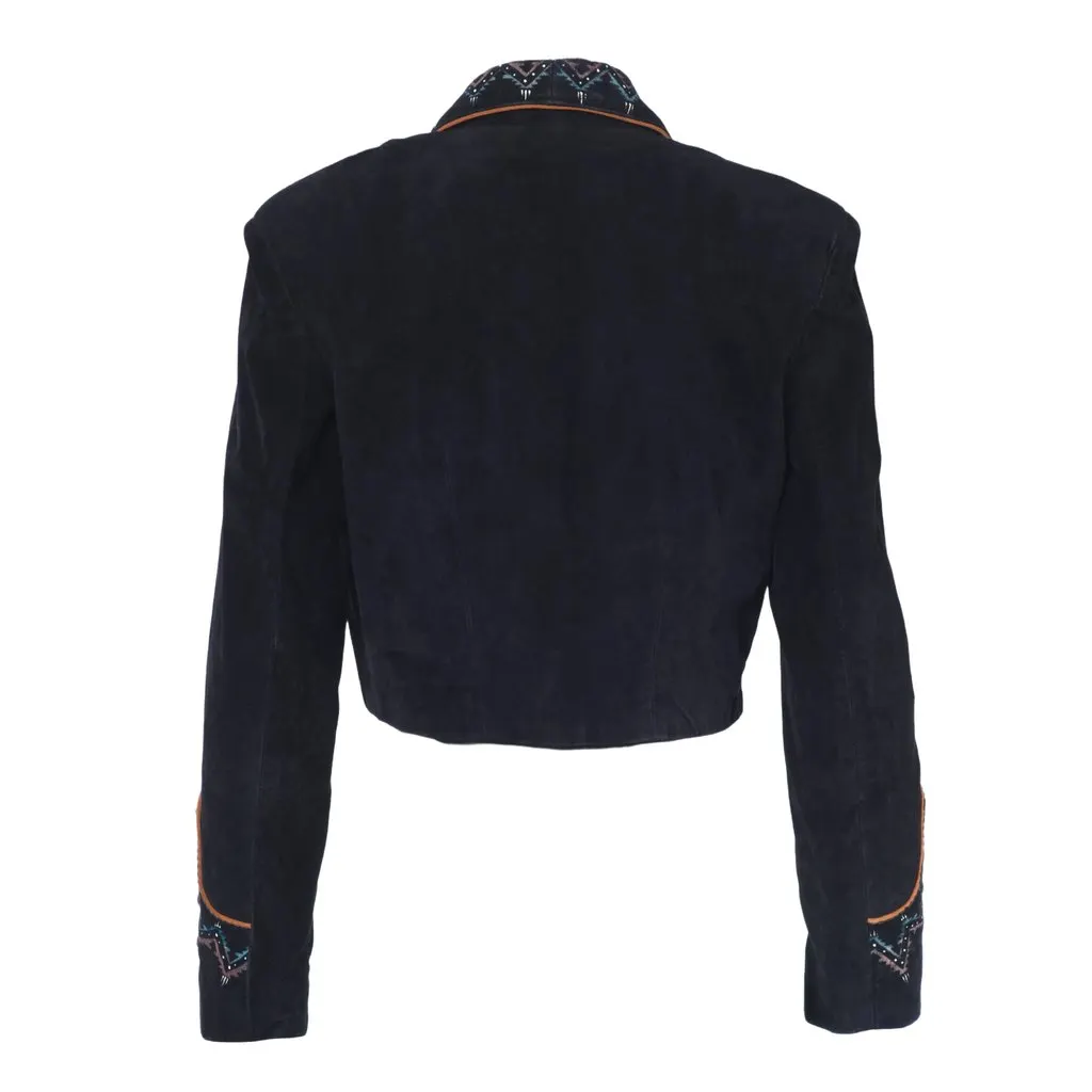 Unsigned Patricia Wolf Embellished Suede Western Jacket in Black - '90s Black Suede Good - Inside View