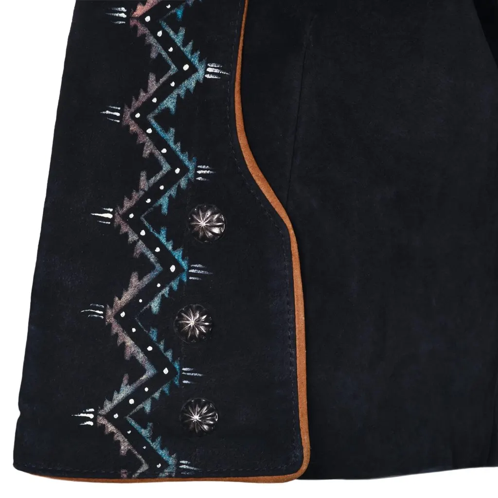 Unsigned Patricia Wolf Embellished Suede Western Jacket in Black - '90s Black Suede Good - Box View