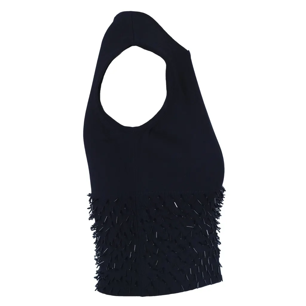 Gianni Versace Black Sleeveless Embellished Knit Top - '90s Black Good - Back View